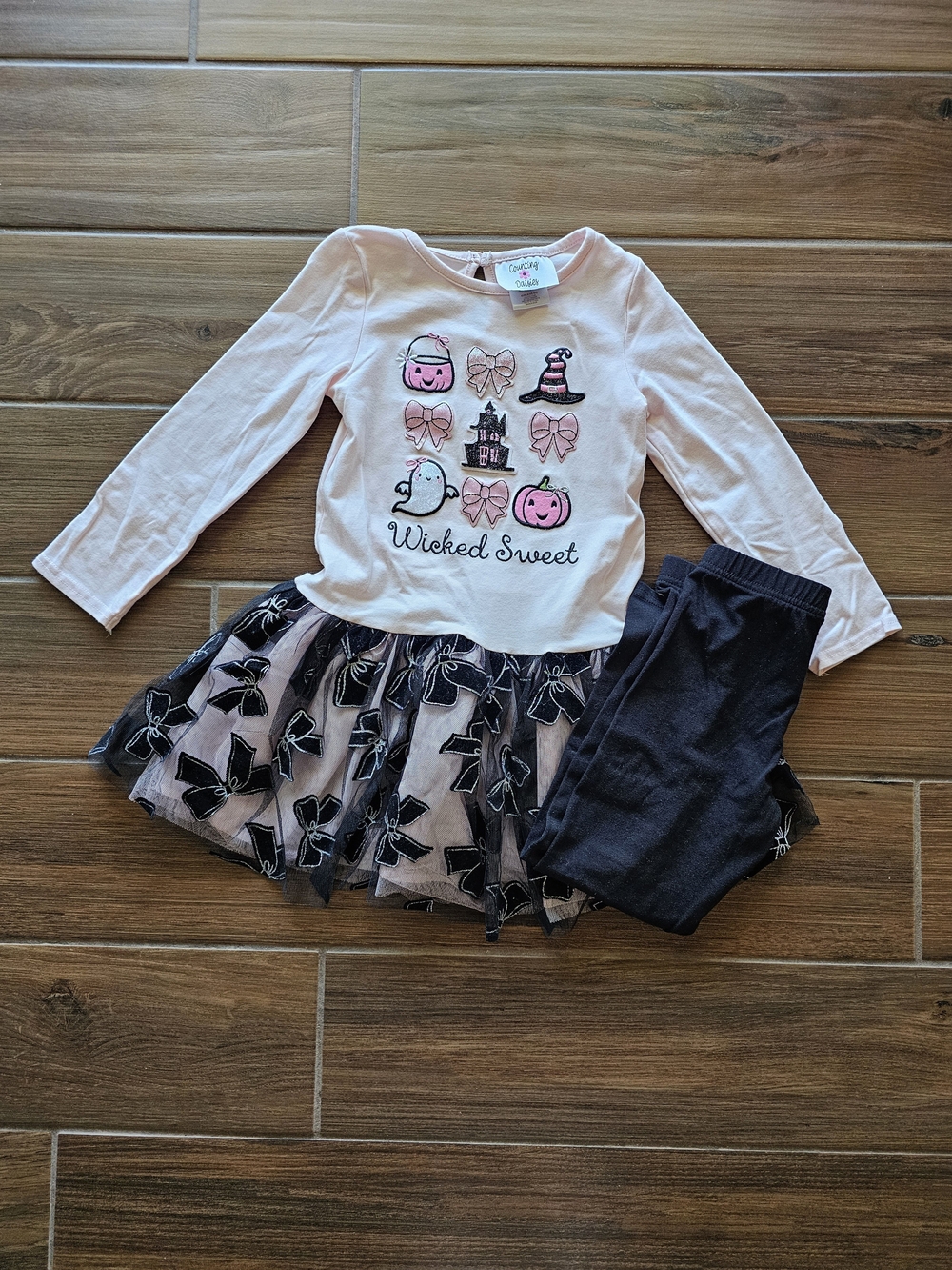 Counting Daisies Halloween Wicked Sweet Pink & Black Tutu Legging Set XS 4/5